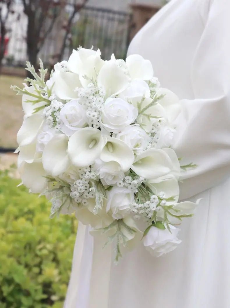 White Pearl Waterfall Bridal Bouquet - Luzilly Bridal & Apparel