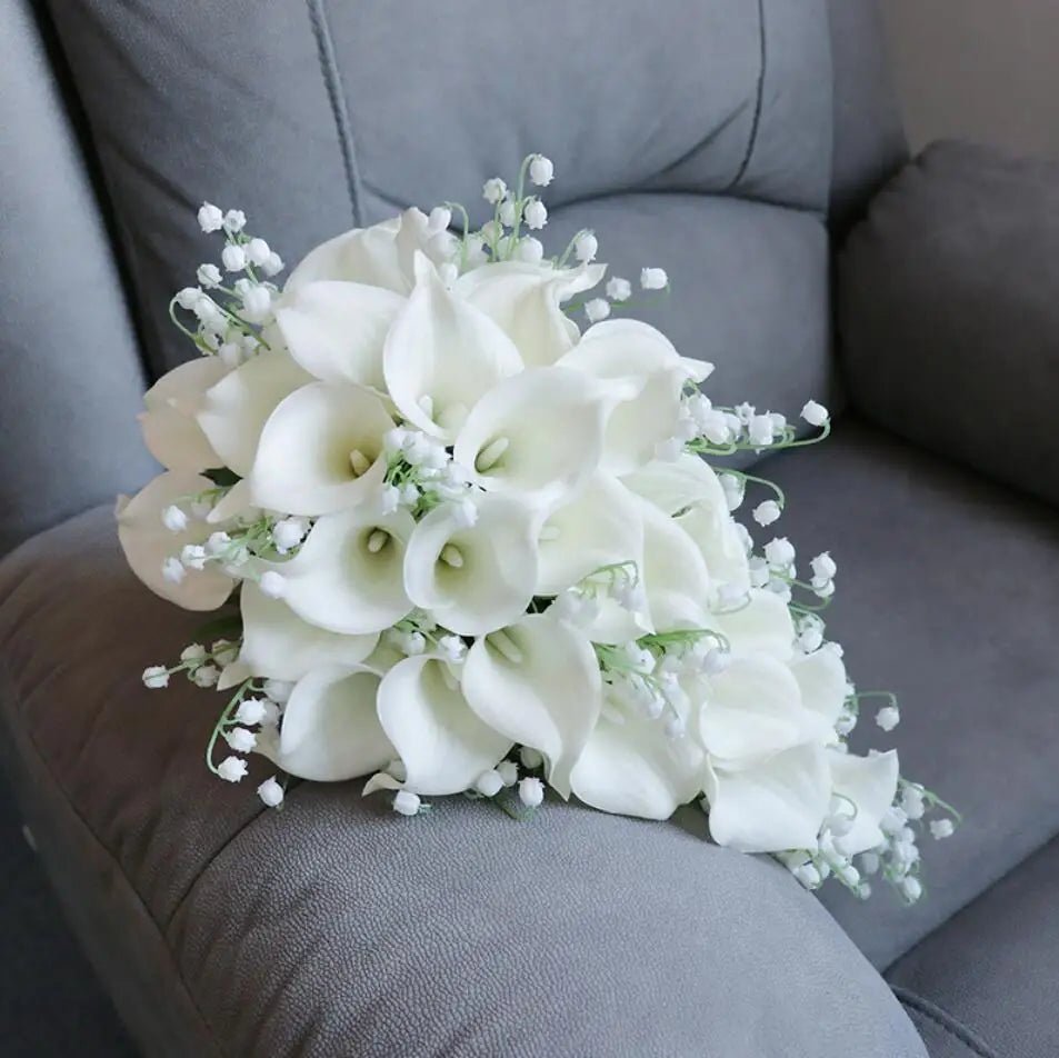 White Pearl Waterfall Bridal Bouquet - Luzilly Bridal & Apparel