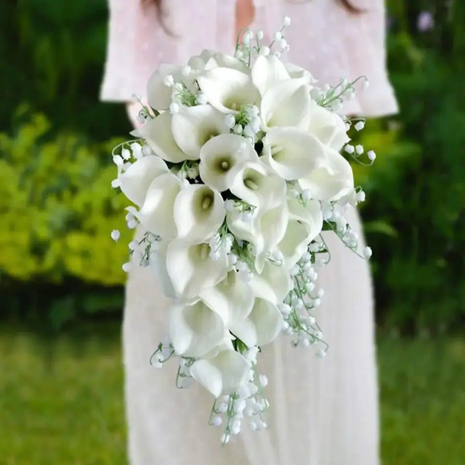 White Pearl Waterfall Bridal Bouquet - Luzilly Bridal & Apparel