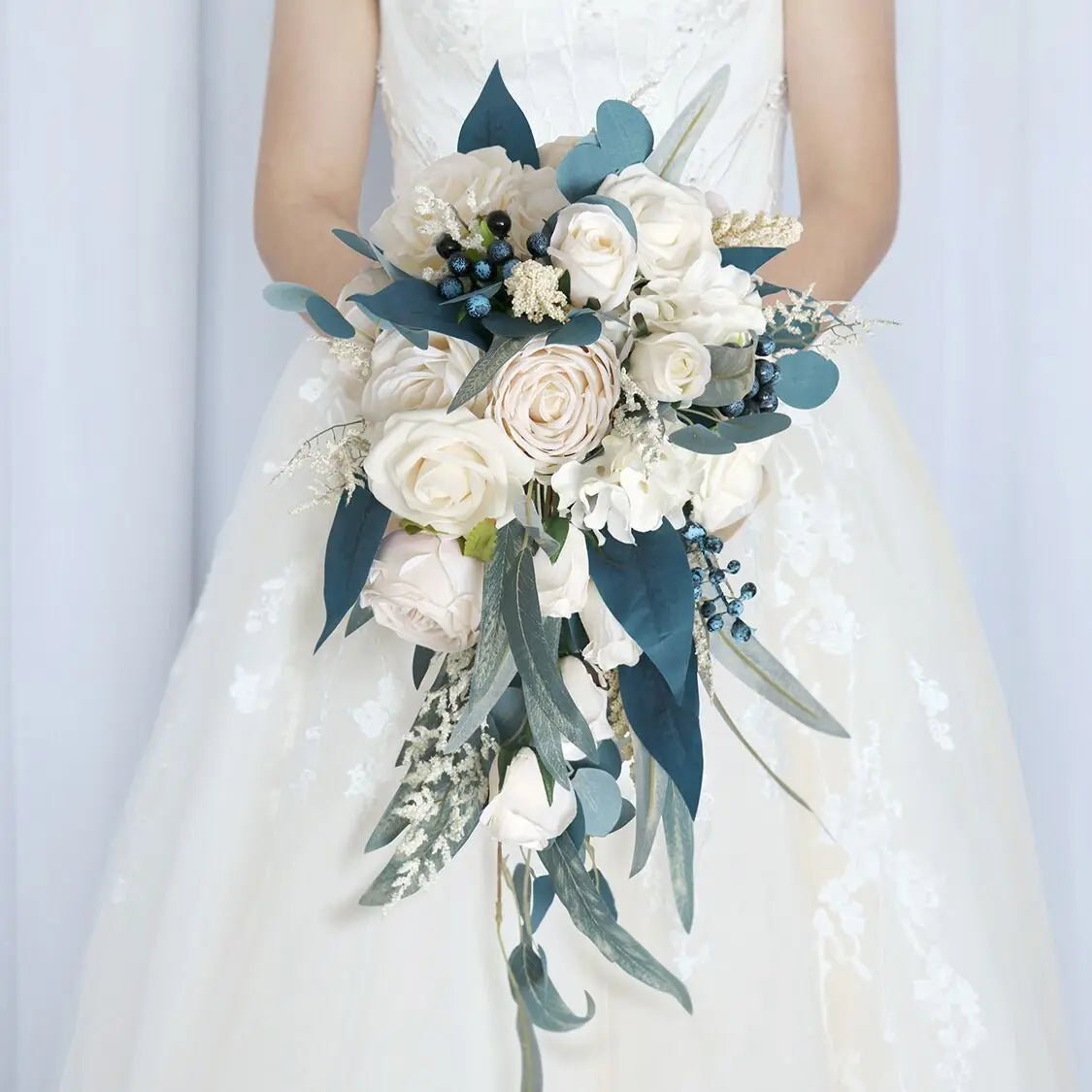 White Pearl Waterfall Bridal Bouquet - Luzilly Bridal & Apparel
