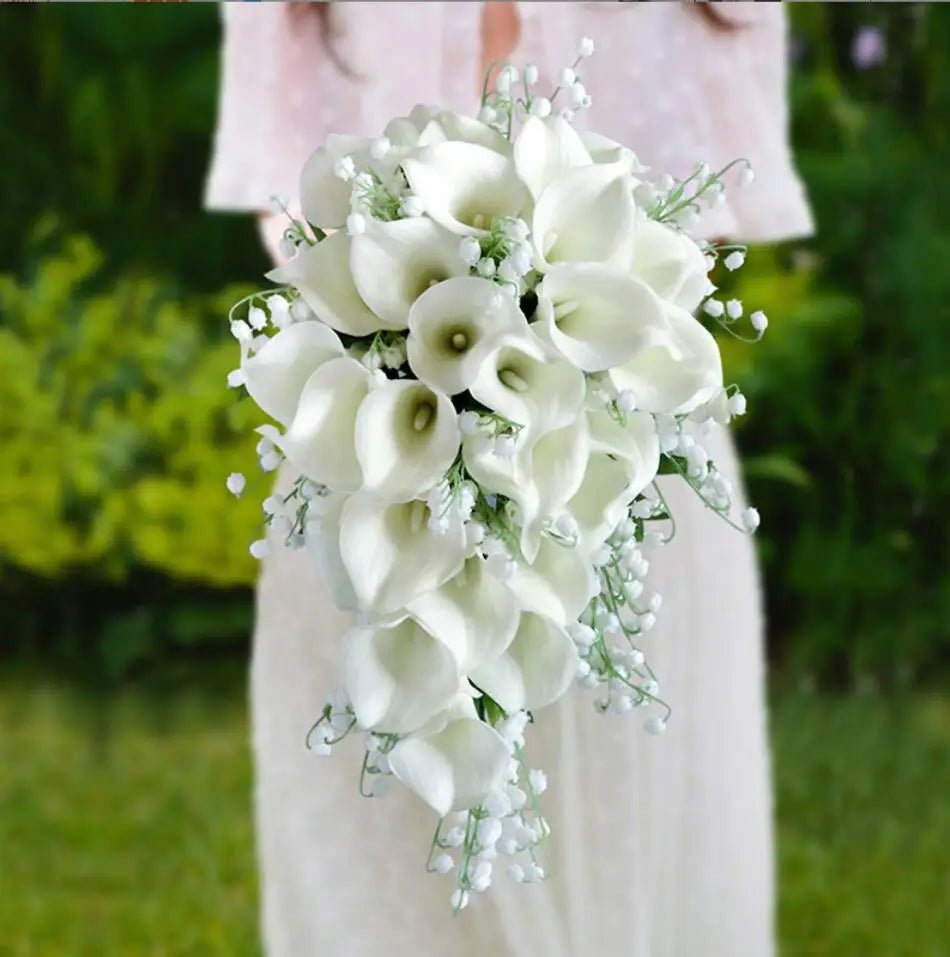 White Pearl Waterfall Bridal Bouquet - Luzilly Bridal & Apparel