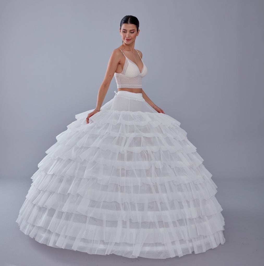 White Petticoat for Wedding Dress, 10 Hoop Bridal Underskirt, Ball Gown Crinoline, Plus Size Petticoat for Prom & Costume - Luzilly Bridal & Apparel