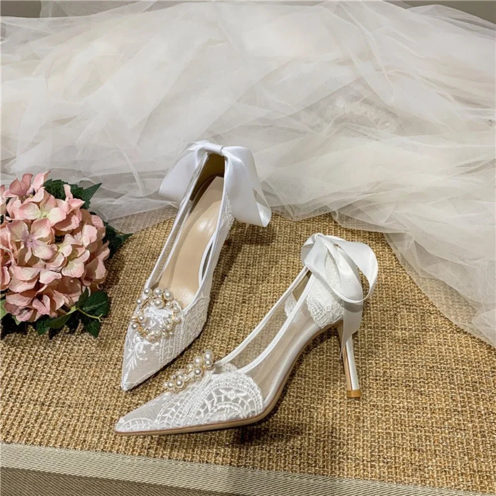 White Pointed Stiletto Bridal Heels - Luzilly Bridal & Apparel