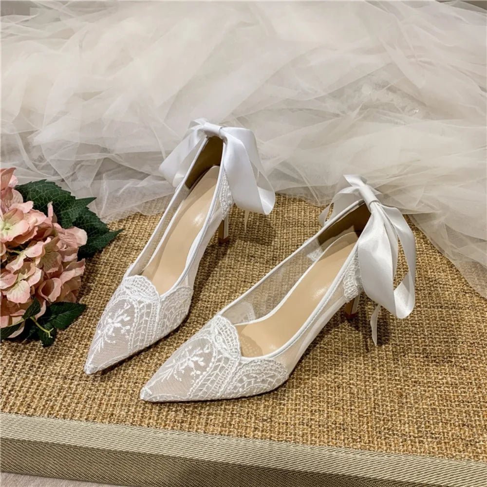 White Pointed Stiletto Bridal Heels - Luzilly Bridal & Apparel