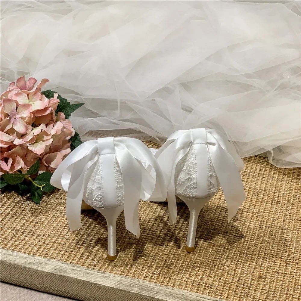 White Pointed Stiletto Bridal Heels - Luzilly Bridal & Apparel