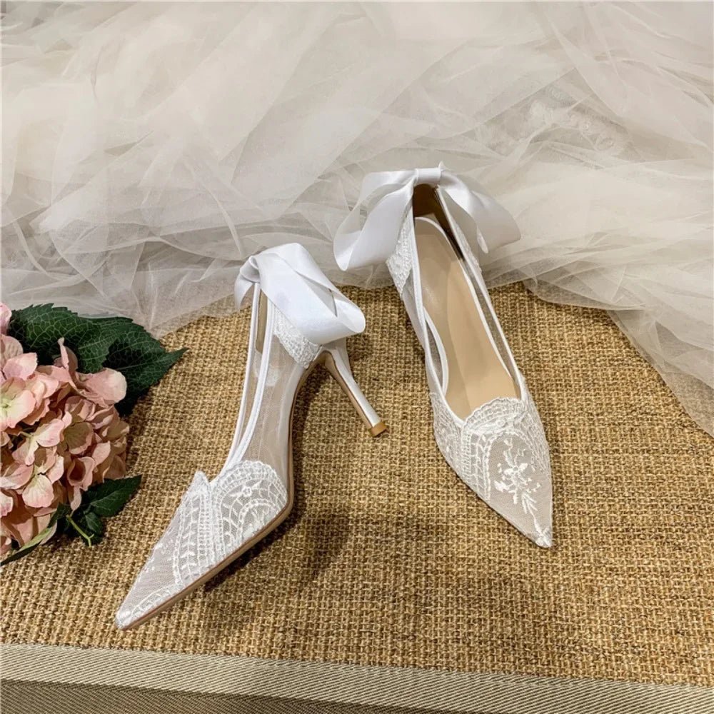 White Pointed Stiletto Bridal Heels - Luzilly Bridal & Apparel