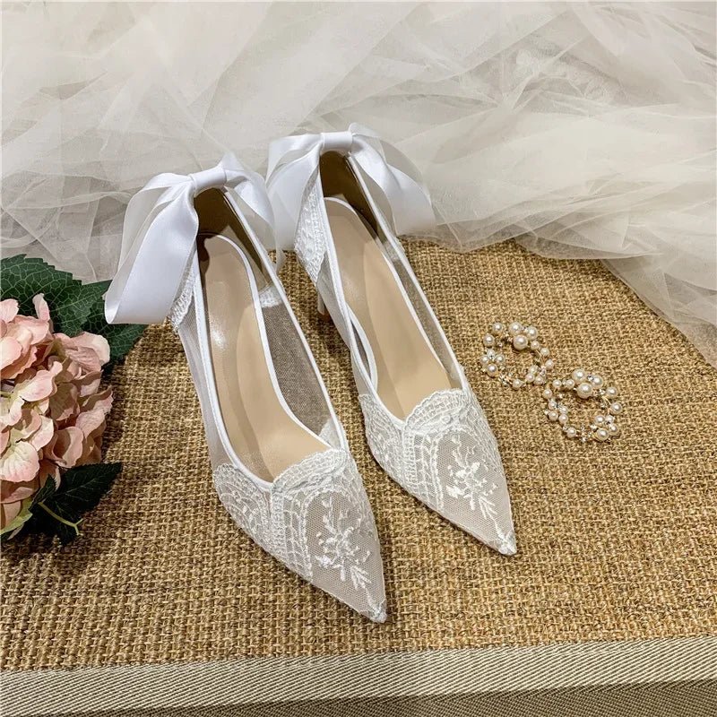 White Pointed Stiletto Bridal Heels - Luzilly Bridal & Apparel