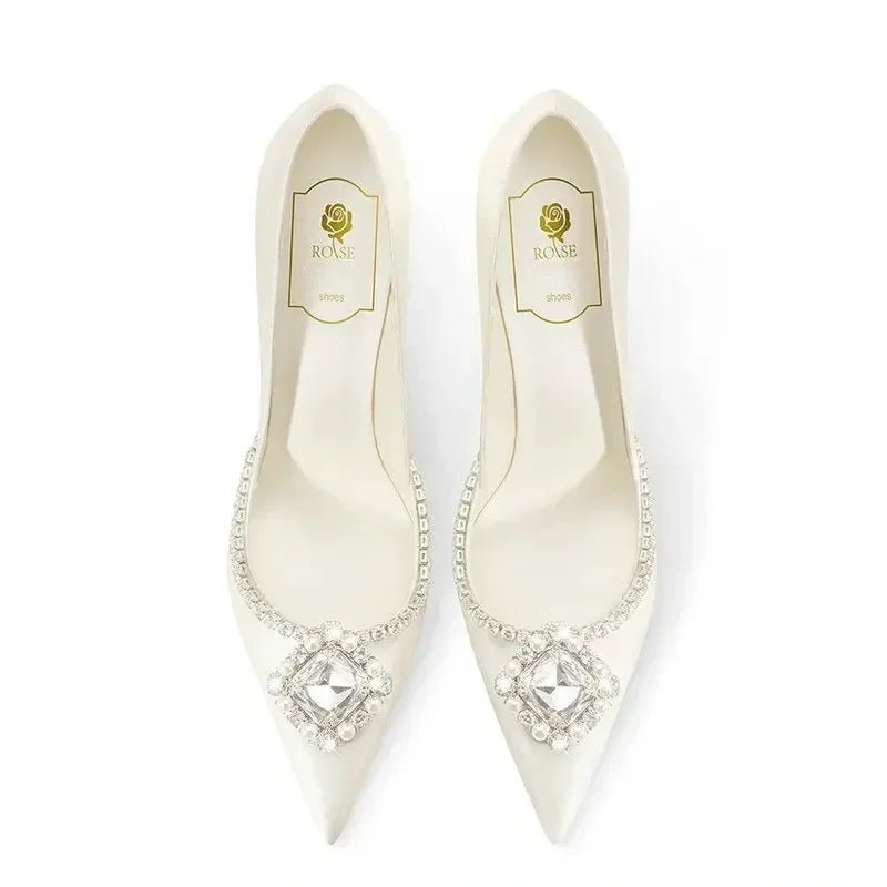 White Rhinestone Satin Gladiator Bridal Heels - Luzilly Bridal & Apparel