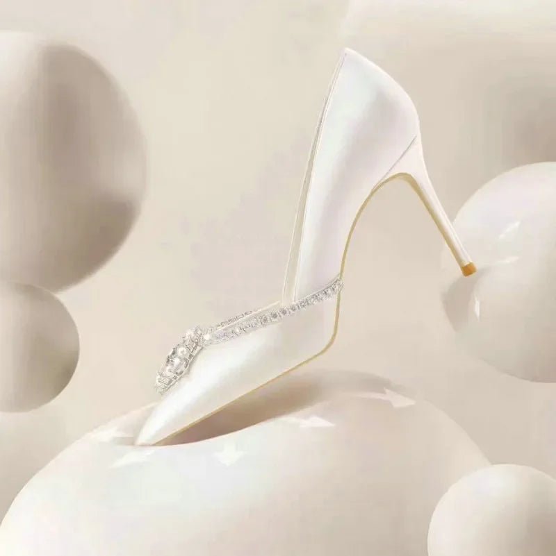 White Rhinestone Satin Gladiator Bridal Heels - Luzilly Bridal & Apparel