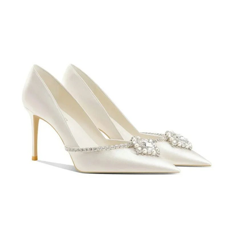 White Rhinestone Satin Gladiator Bridal Heels - Luzilly Bridal & Apparel