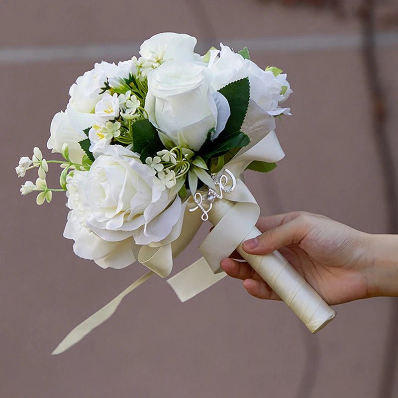 White Rose and Peony Bridal and Bridesmaid Bouquets - Luzilly Bridal & Apparel