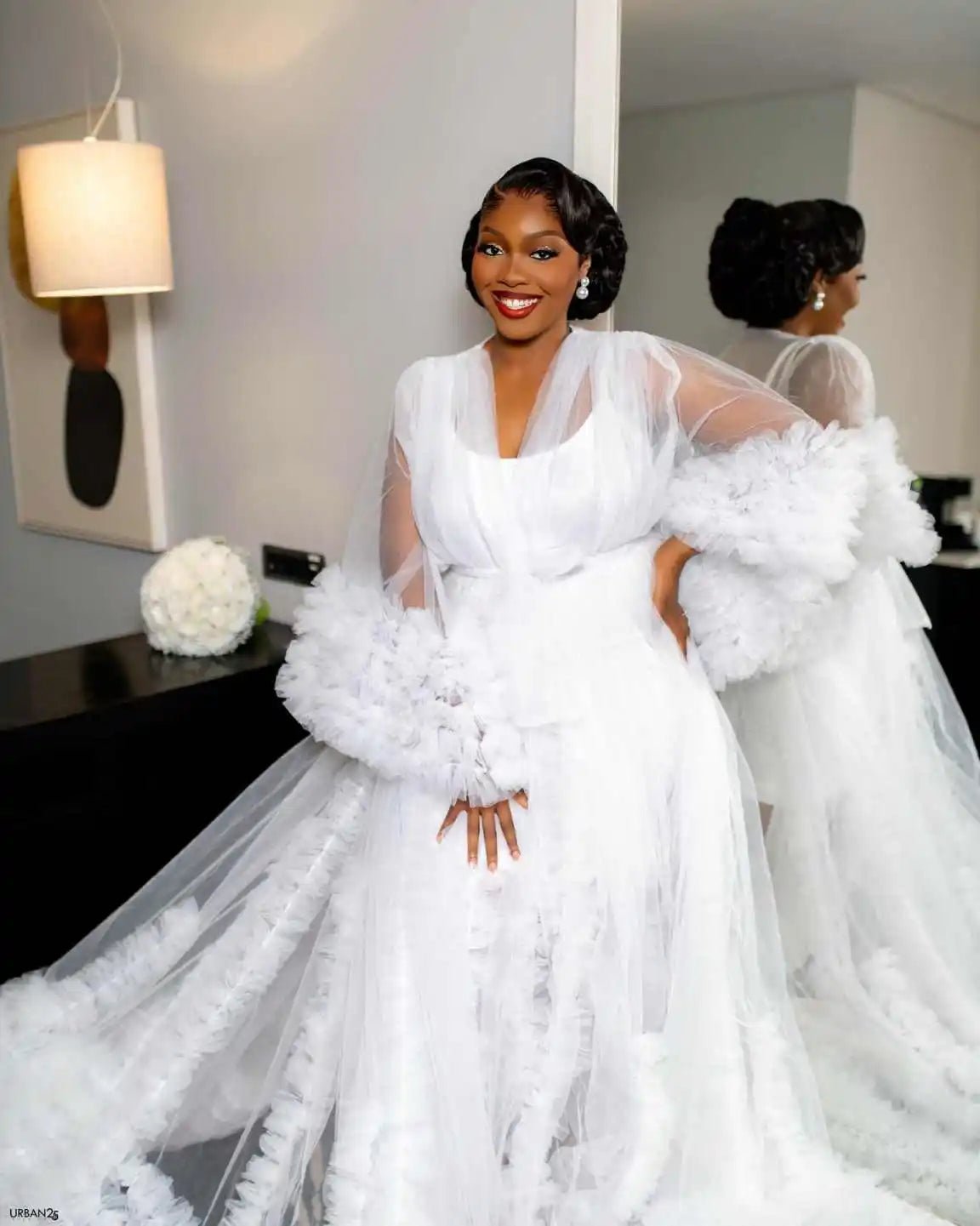 White Ruffled Tulle Photoshoot Gown - Luzilly Bridal & Apparel