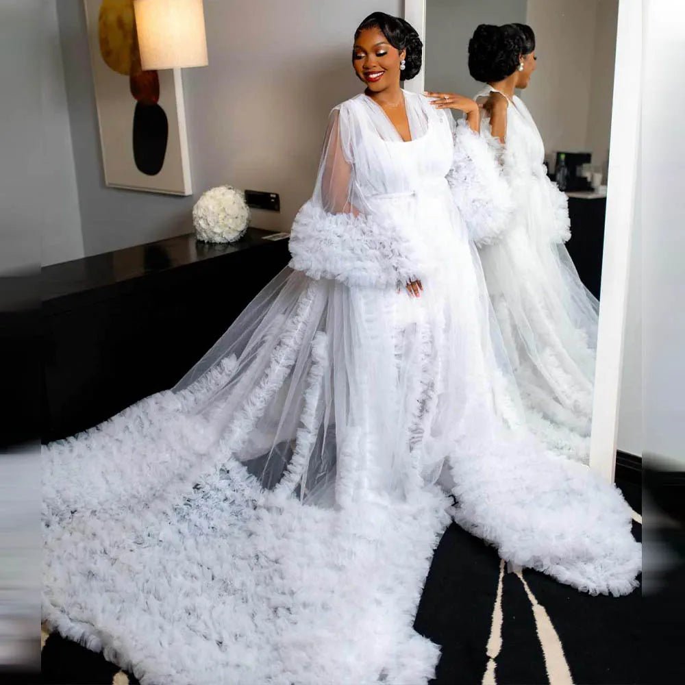 White Ruffled Tulle Photoshoot Gown - Luzilly Bridal & Apparel