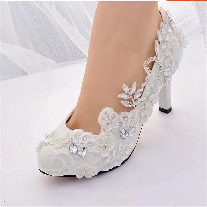 White Satin Bridal Pump Heels - Luzilly Bridal & Apparel