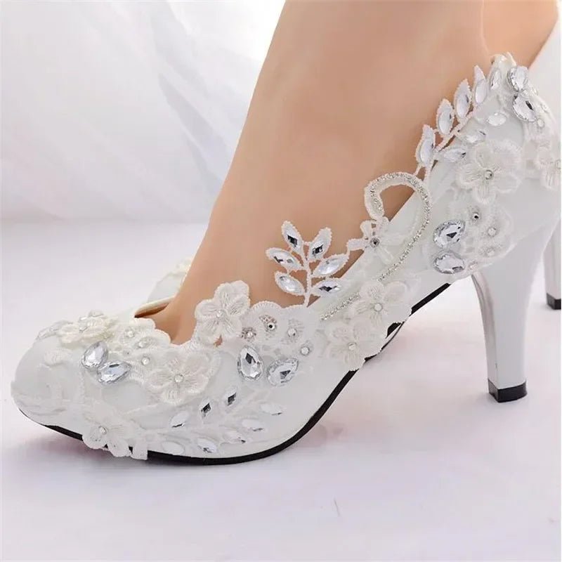 White Satin Bridal Pump Heels - Luzilly Bridal & Apparel