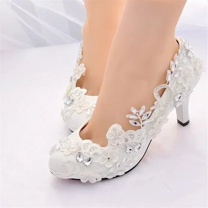 White Satin Bridal Pump Heels - Luzilly Bridal & Apparel