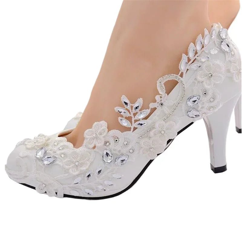 White Satin Bridal Pump Heels - Luzilly Bridal & Apparel