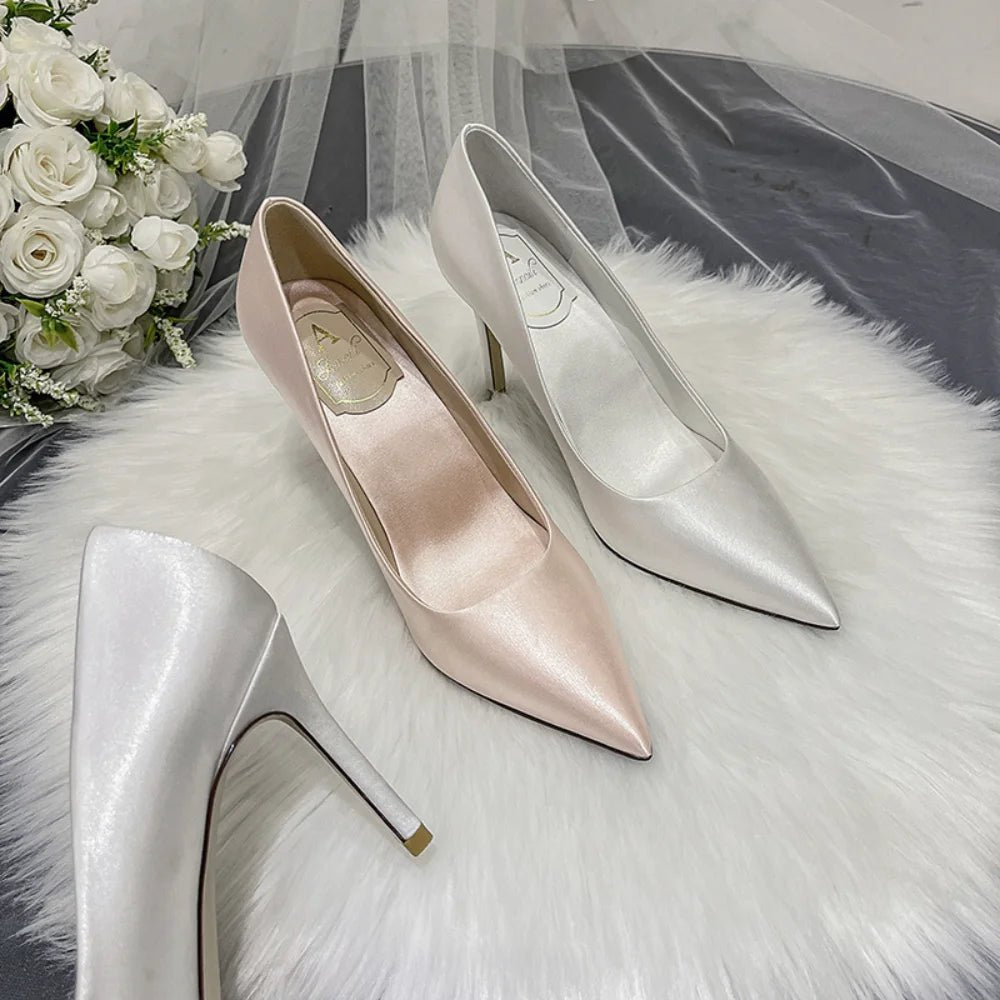 White Satin Bridal Pumps - Luzilly Bridal & Apparel