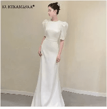 White Satin Embroidered Lace Backless Dress - Luzilly Bridal & Apparel