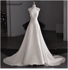 White Satin Embroidered Lace Backless Dress - Luzilly Bridal & Apparel
