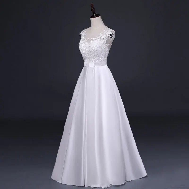White Satin Embroidered Lace Backless Dress - Luzilly Bridal & Apparel