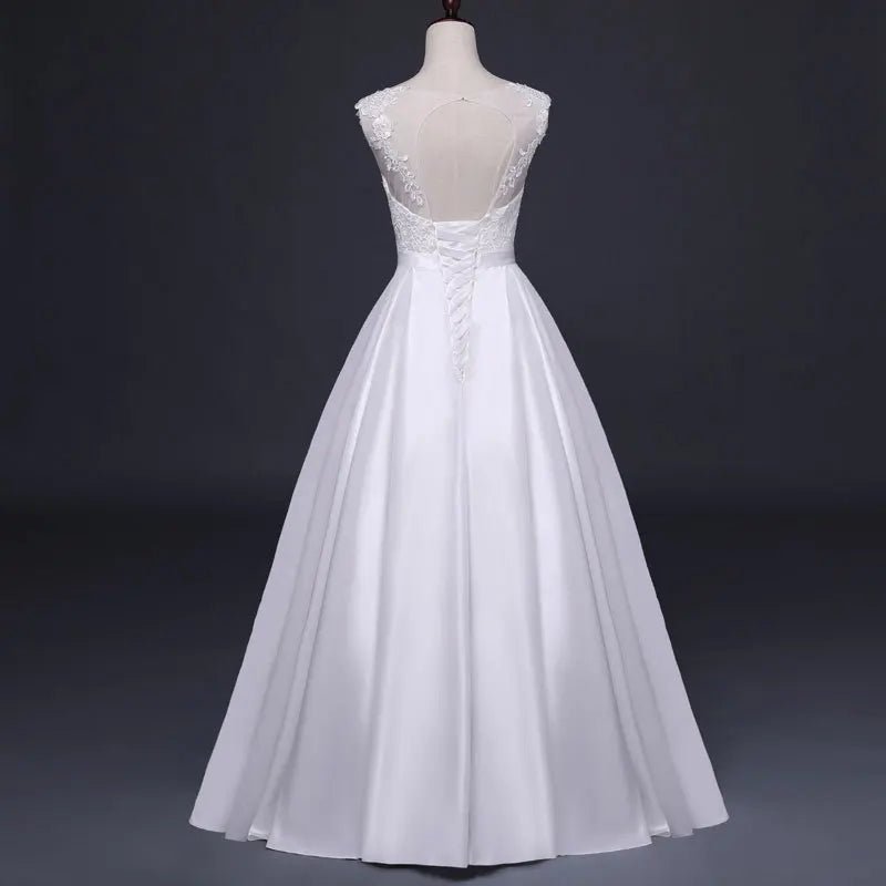 White Satin Embroidered Lace Backless Dress - Luzilly Bridal & Apparel