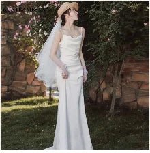 White Satin Embroidered Lace Backless Dress - Luzilly Bridal & Apparel