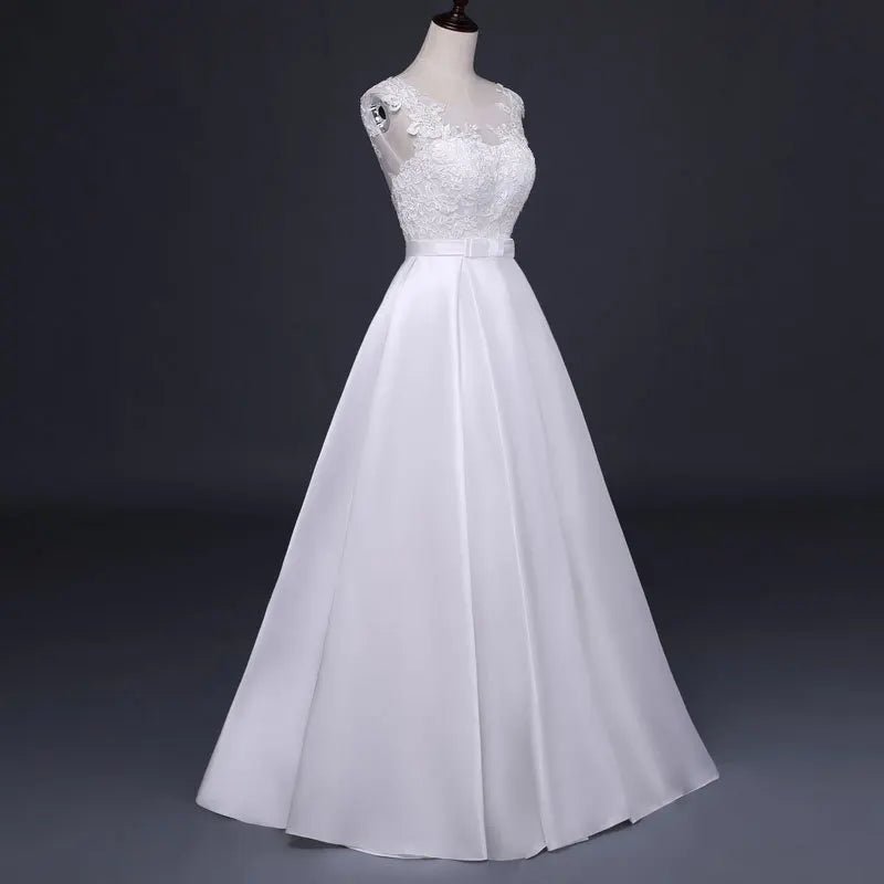 White Satin Embroidered Lace Backless Dress - Luzilly Bridal & Apparel