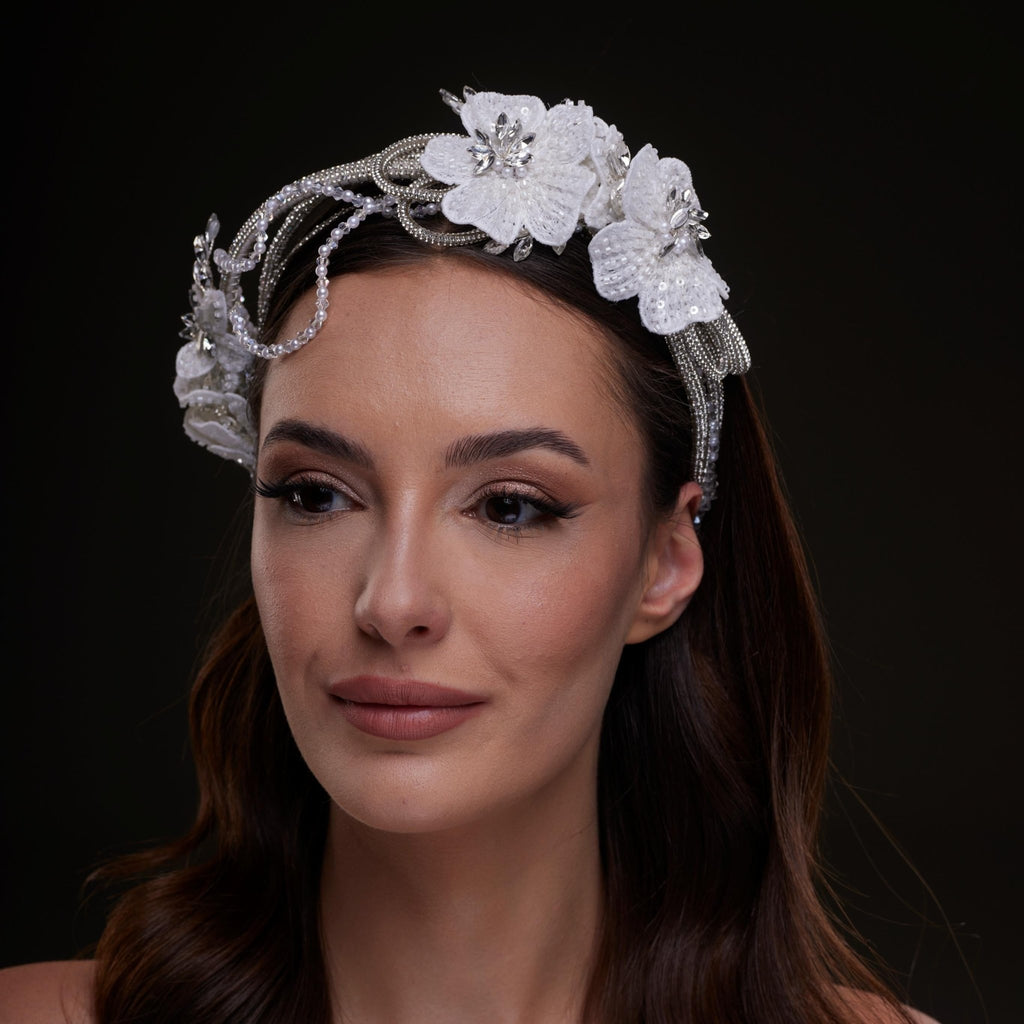White Sequin Floral Hair Band - Luzilly Bridal & Apparel