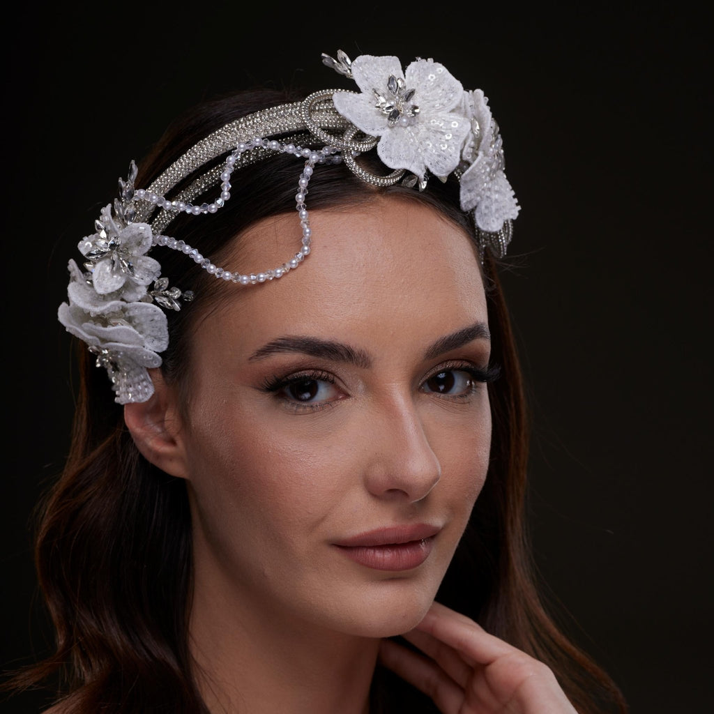 White Sequin Floral Hair Band - Luzilly Bridal & Apparel