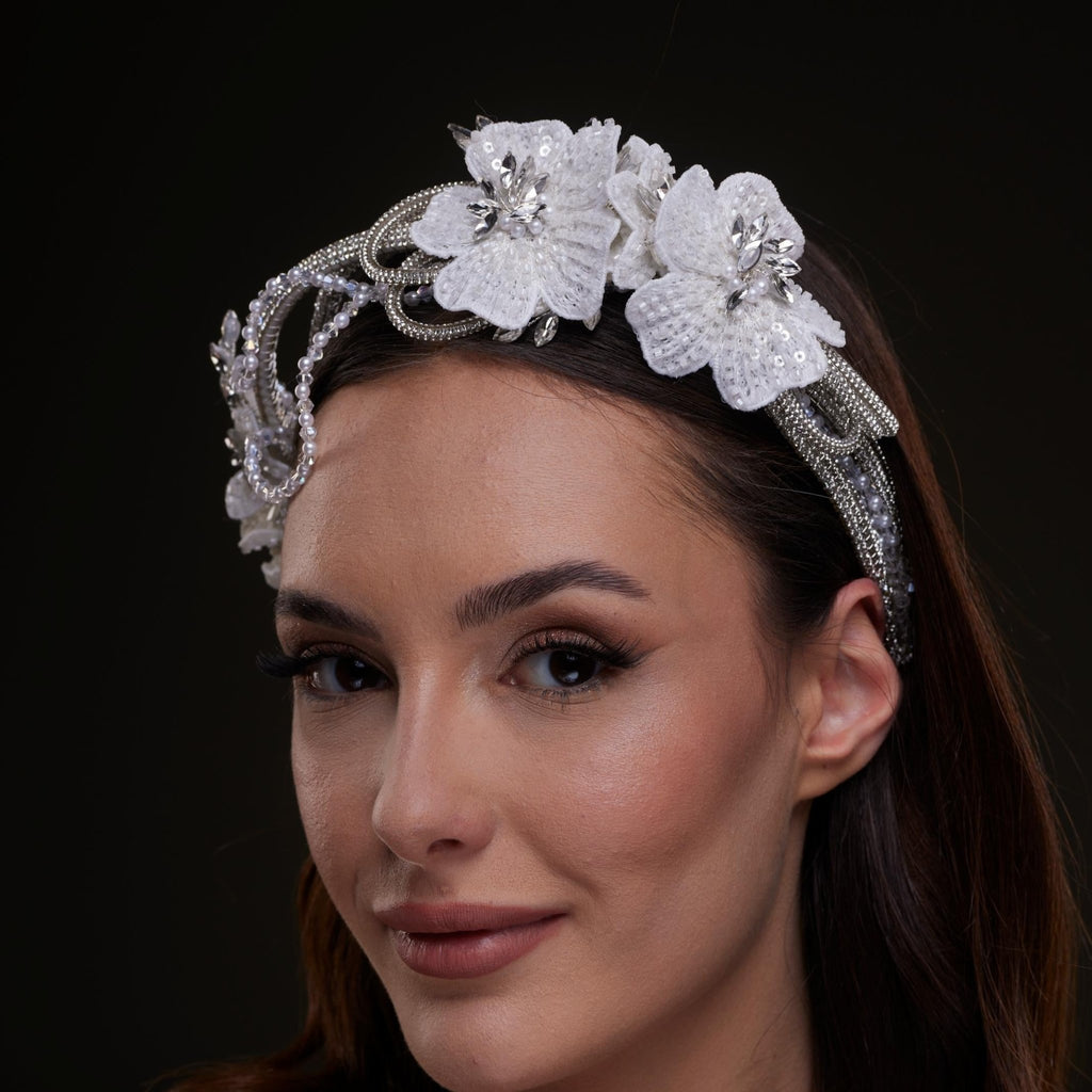 White Sequin Floral Hair Band - Luzilly Bridal & Apparel