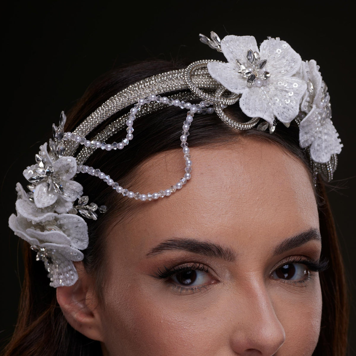 White Sequin Floral Hair Band - Luzilly Bridal & Apparel