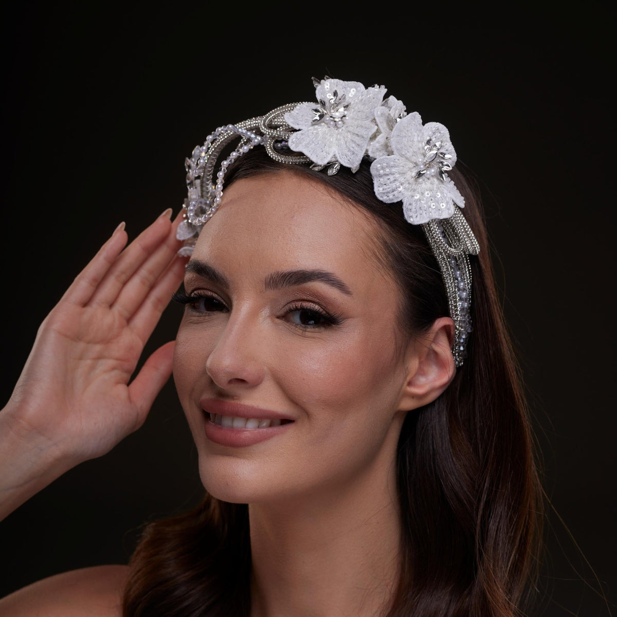White Sequin Floral Hair Band - Luzilly Bridal & Apparel