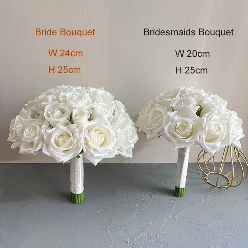 White Silk Rose Bouquet with Boutonniere - Luzilly Bridal & Apparel