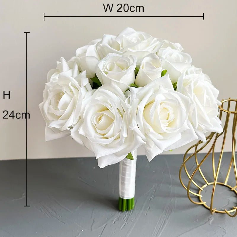 White Silk Rose Bouquet with Boutonniere - Luzilly Bridal & Apparel