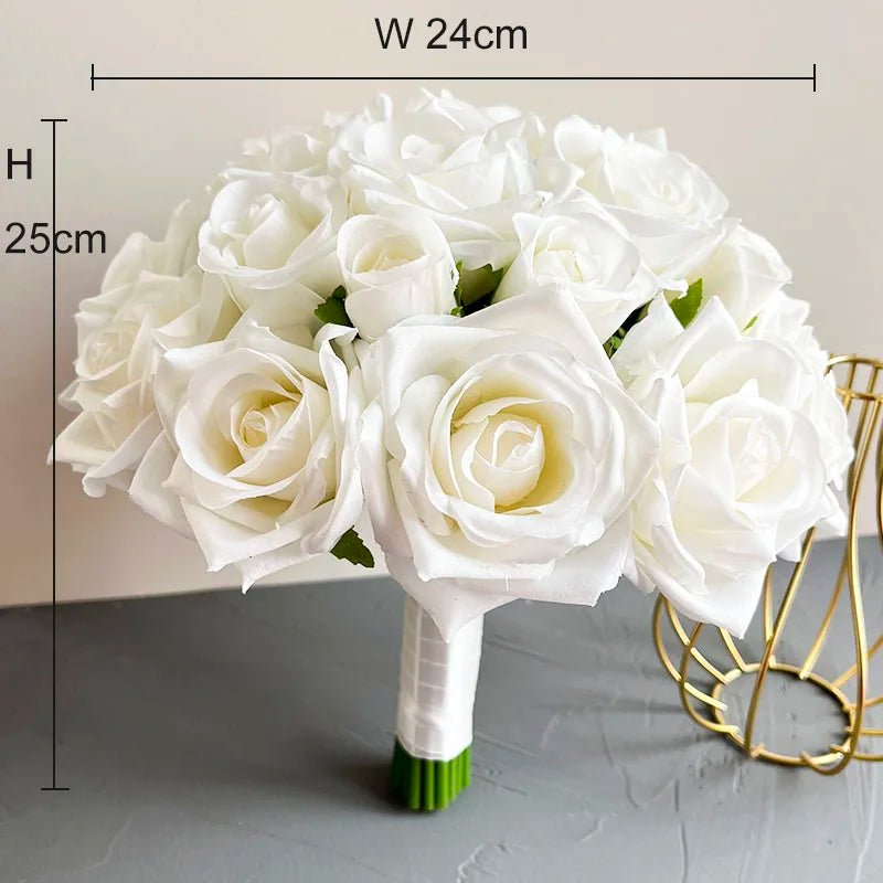 White Silk Rose Bouquet with Boutonniere - Luzilly Bridal & Apparel