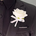 White Silk Rose Bouquet with Boutonniere - Luzilly Bridal & Apparel