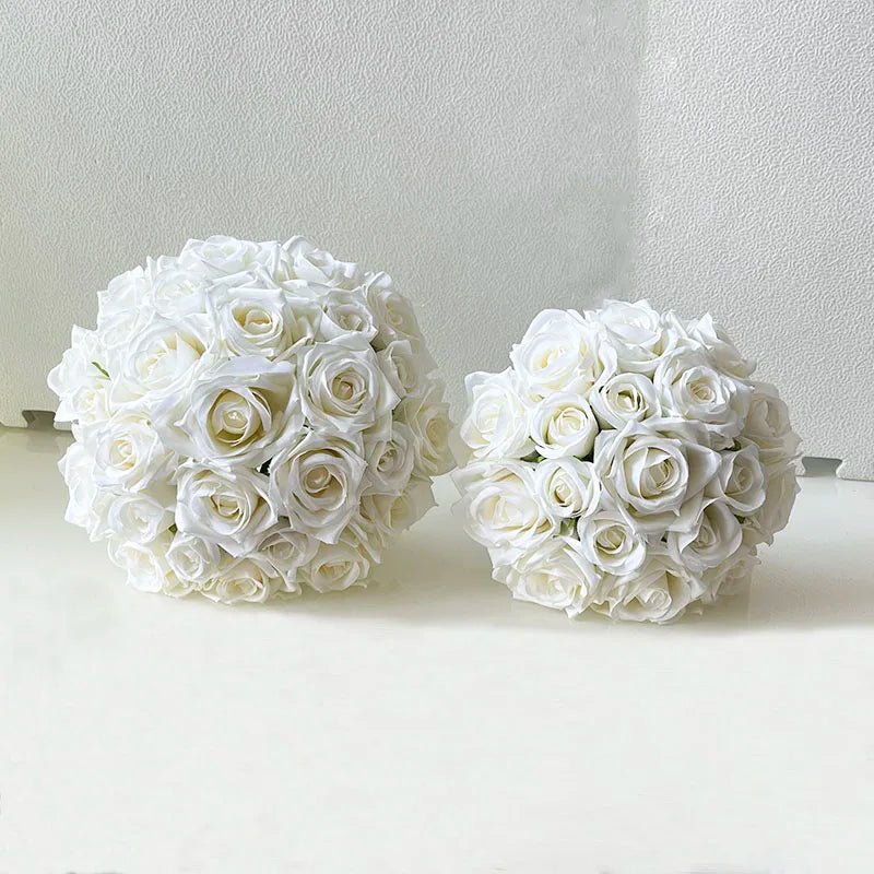 White Silk Rose Bouquet with Boutonniere - Luzilly Bridal & Apparel