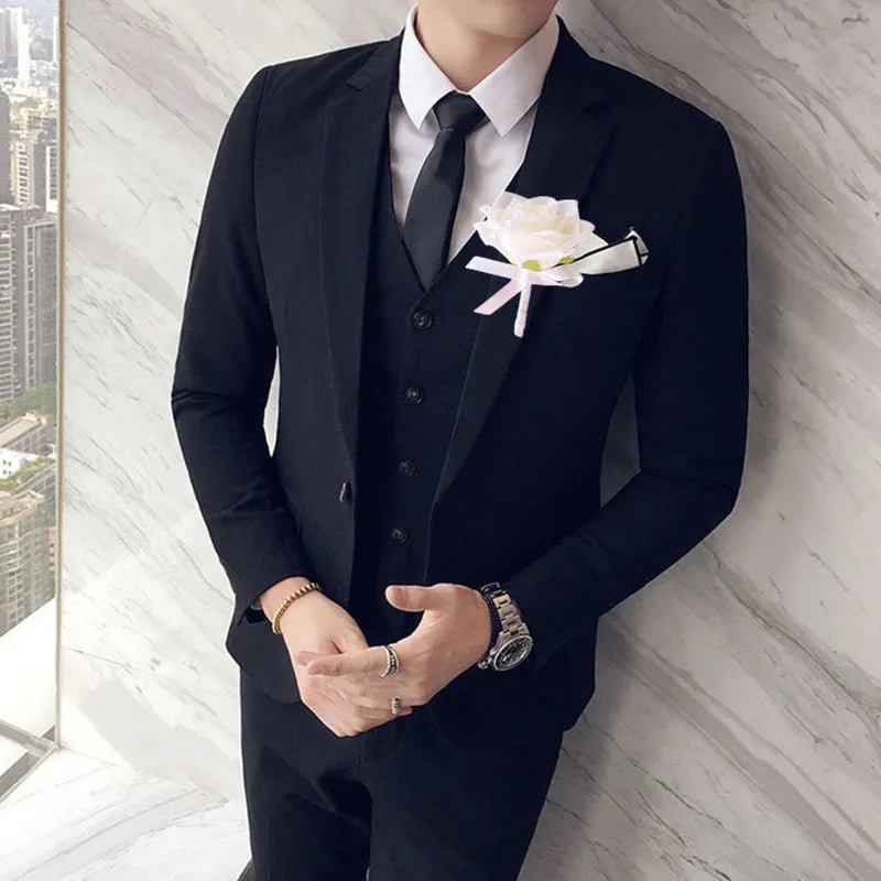 White Silk Rose Bouquet with Boutonniere - Luzilly Bridal & Apparel