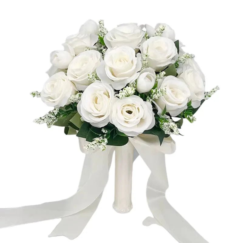 White Silk Rose Bridal Bouquet - Luzilly Bridal & Apparel