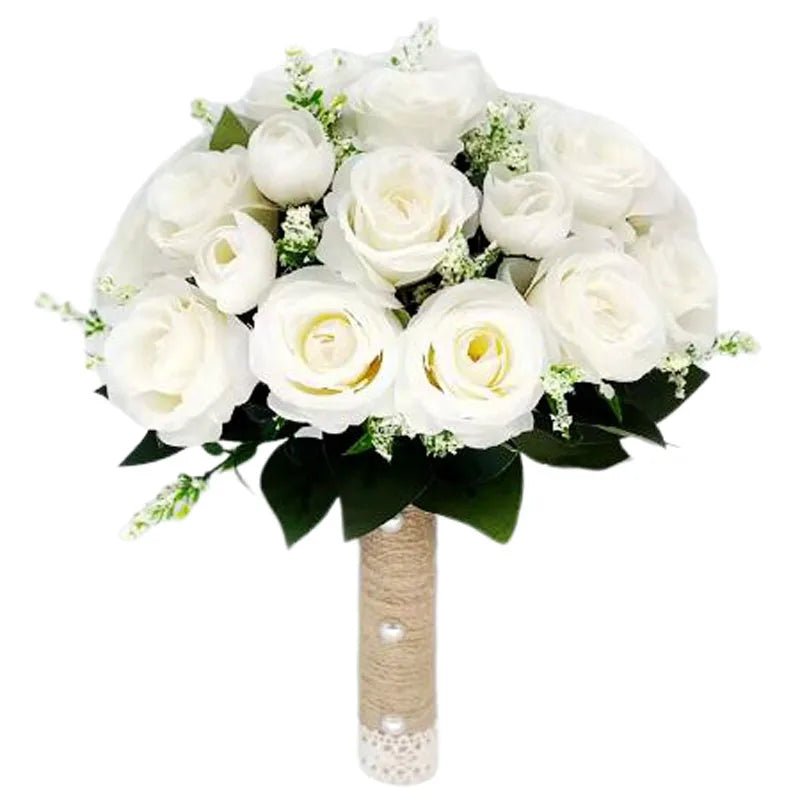 White Silk Rose Bridal Bouquet - Luzilly Bridal & Apparel