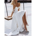 White Strapless Wedding Gown with High Slit