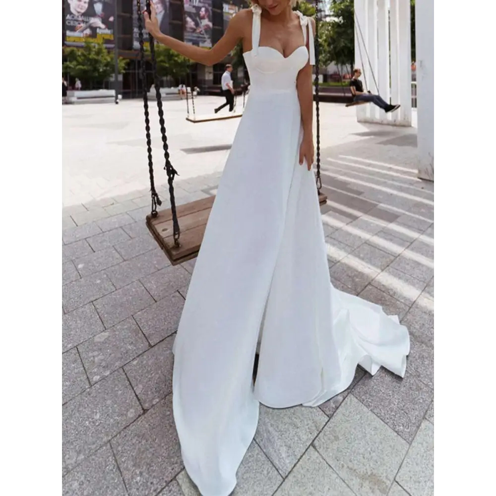 White Strapless Wedding Gown with High Slit