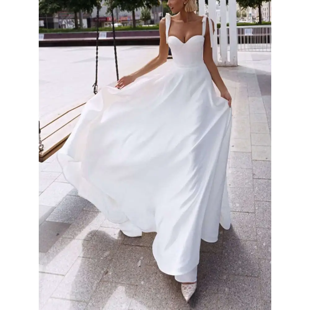 White Strapless Wedding Gown with High Slit