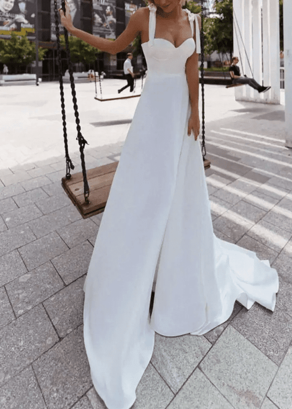 White Strapless Wedding Gown with High Slit - Luzilly Bridal & Apparel