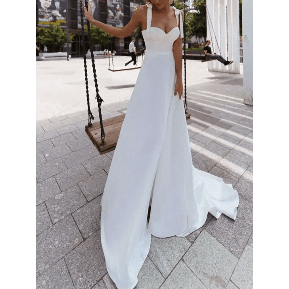 White Strapless Wedding Gown with High Slit - Luzilly Bridal & Apparel