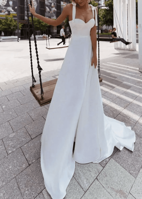 White Strapless Wedding Gown with High Slit