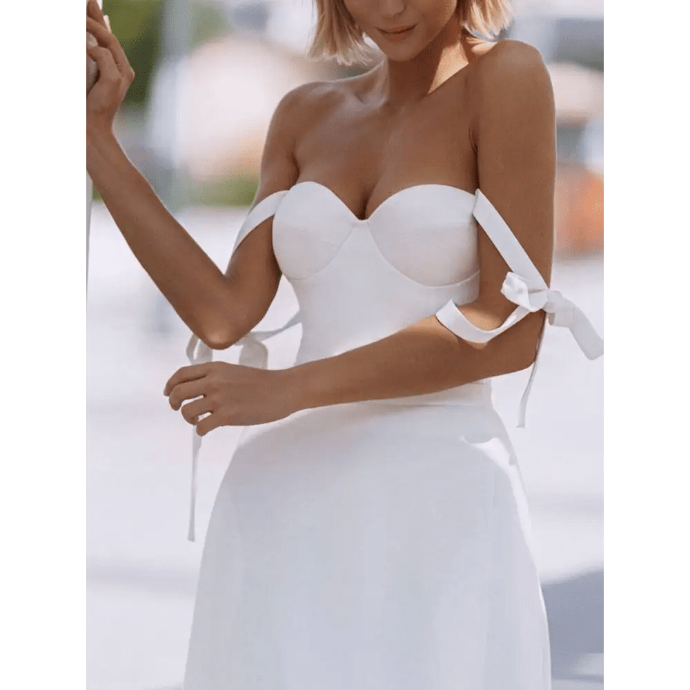 White Strapless Wedding Gown with High Slit - Luzilly Bridal & Apparel