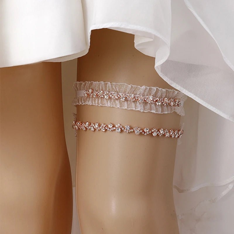 White Tulle Rhinestone Bridal Garter Set - Luzilly Bridal & Apparel