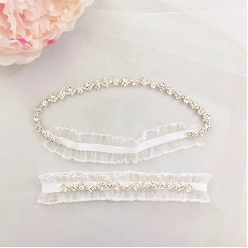 White Tulle Rhinestone Bridal Garter Set - Luzilly Bridal & Apparel